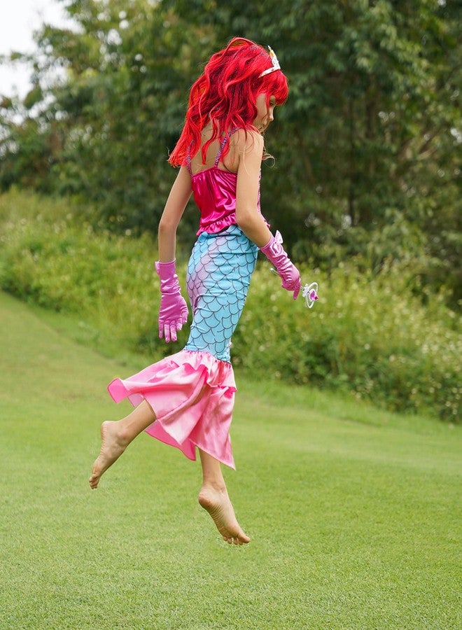Funna Mermaid Wig for Girls Costume Accessories Halloween Princess Cosplay Long Curly Red, M - Image 3
